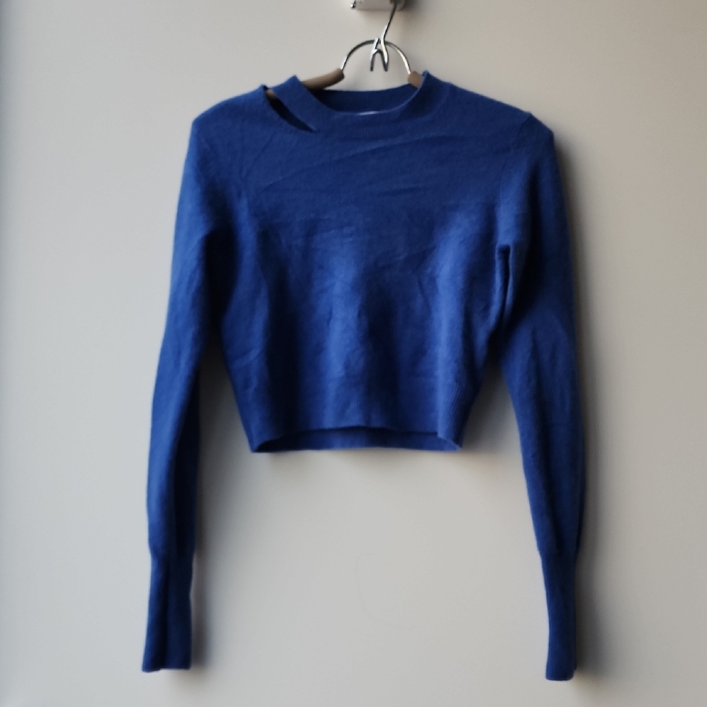 Frame Denim Cashmere Cropped Neck Slit Knit Sweater